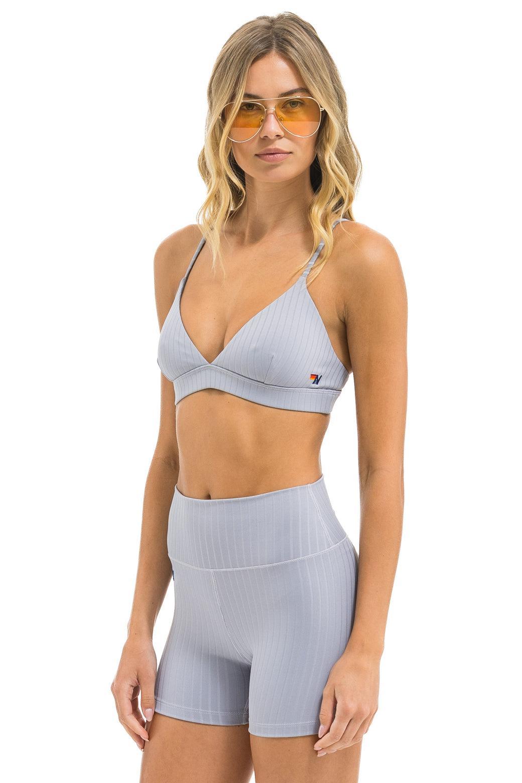 WIDE RIB 4IN HI-RISE BIKER SHORT - LIGHT GREY Female Product Image