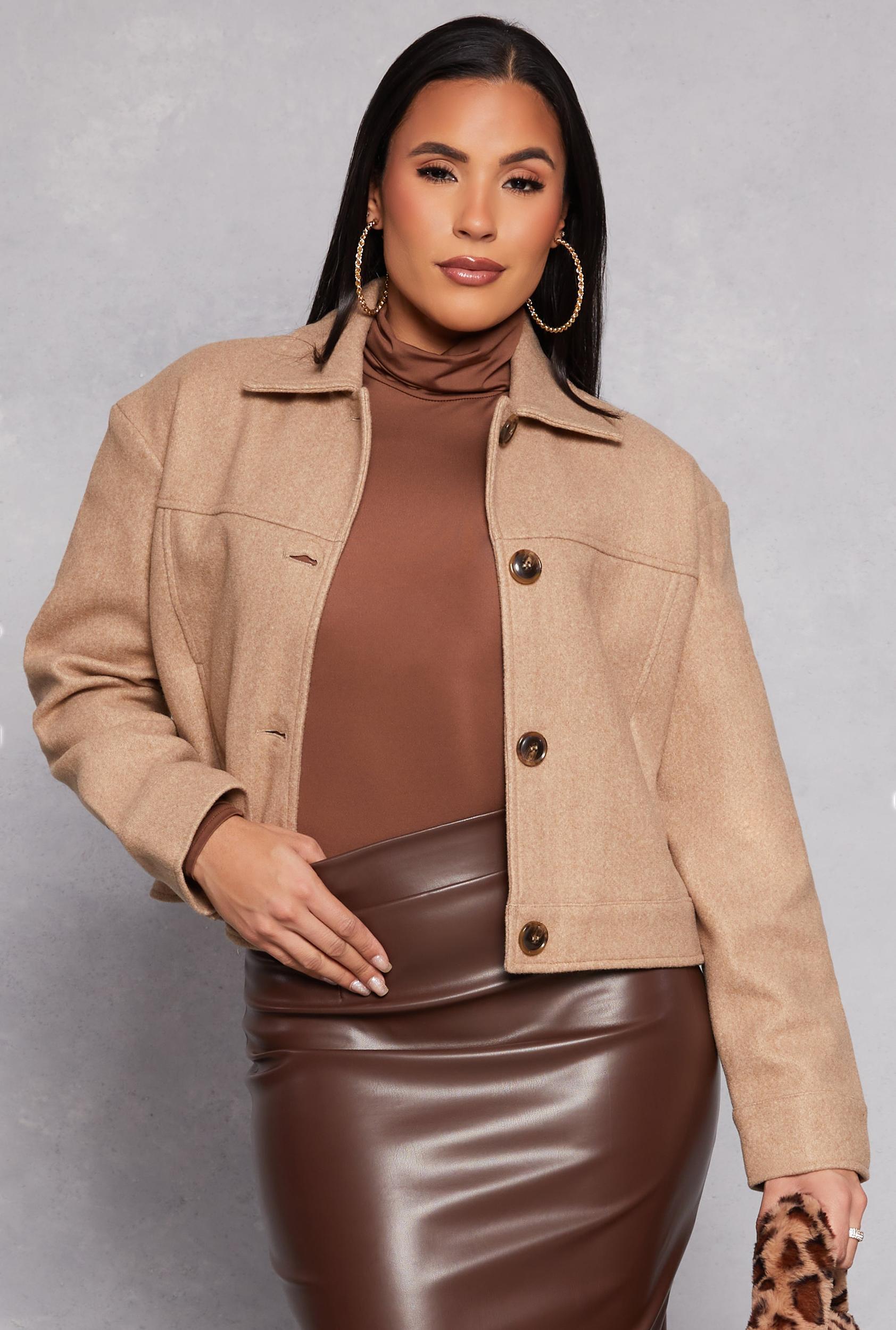 Womens Wool Button Down Cropped Jacket Product Image