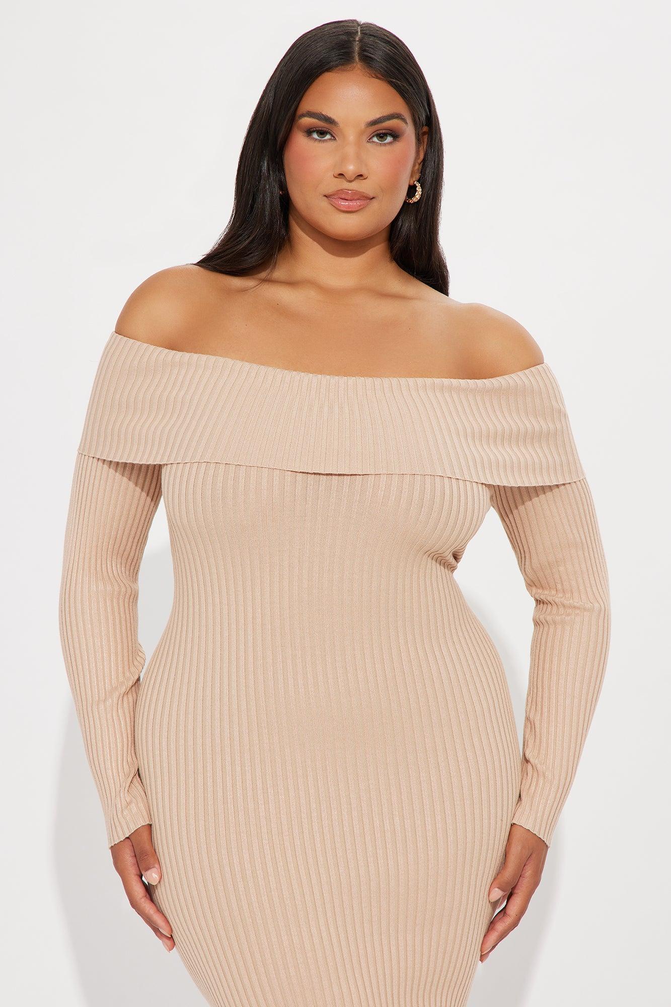 Going Steady Ribbed Midi Dress - Taupe Product Image