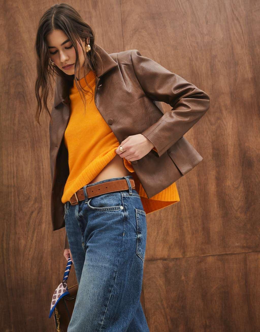 River Island ribbed sweater in orange Product Image