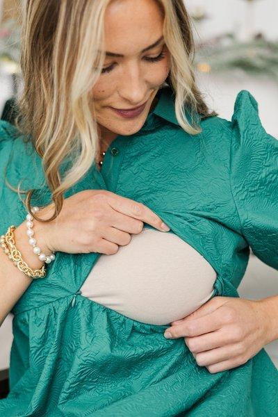 NURSING COLLECTION: Love Found Emerald Textured Tiered Midi Dress Female Product Image