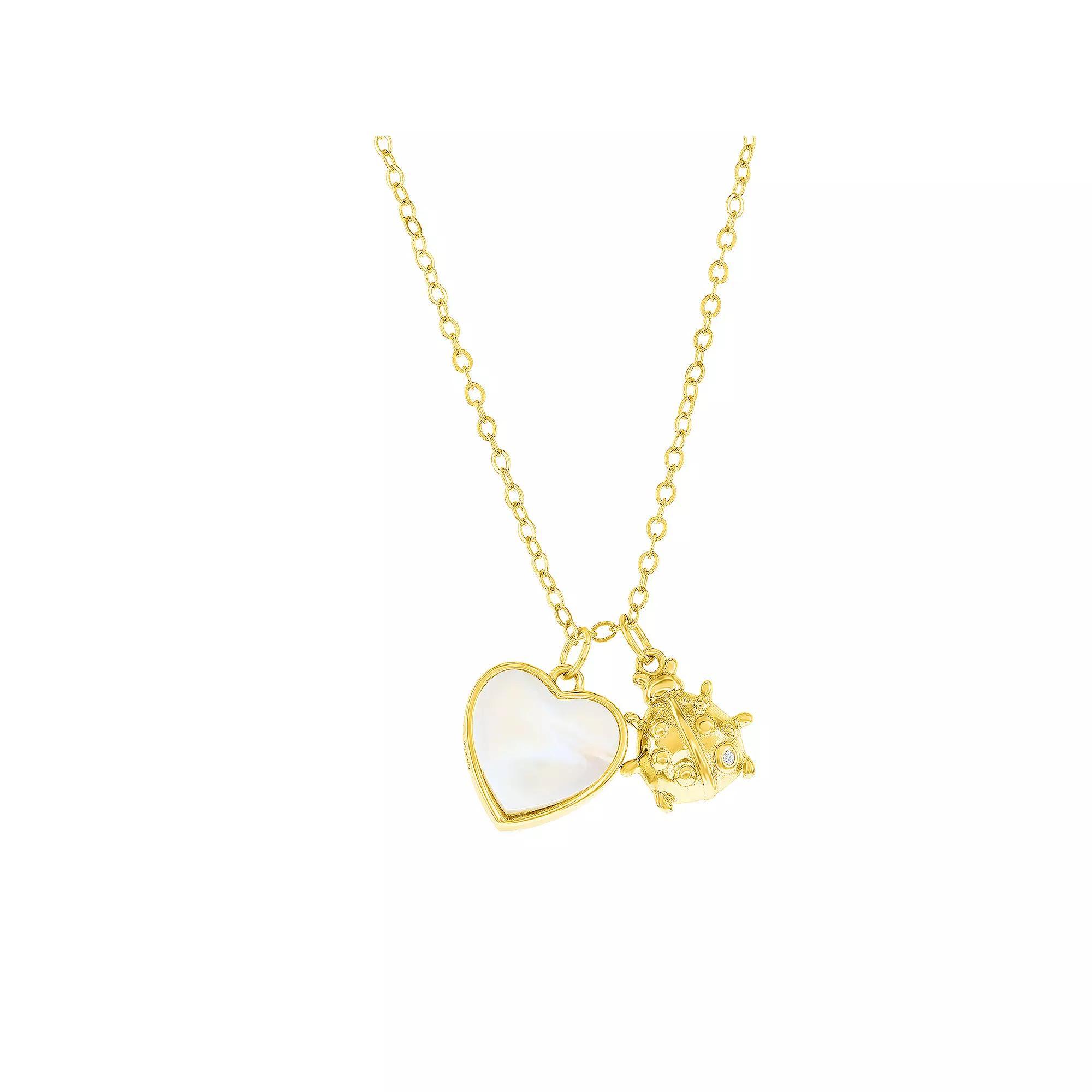 Argento Bella Sterling Silver Mother-of-Pearl Heart & Ladybug Necklace, Women's, Size: 14-17" ADJ Product Image