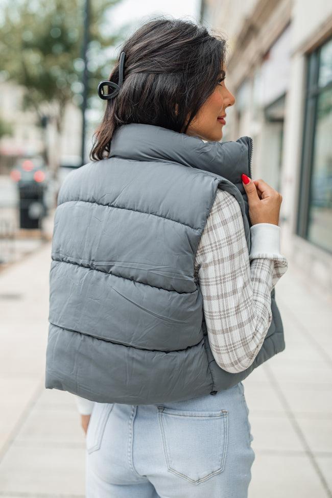 Sights To See Slate Cropped Puffer Vest FINAL SALE Product Image
