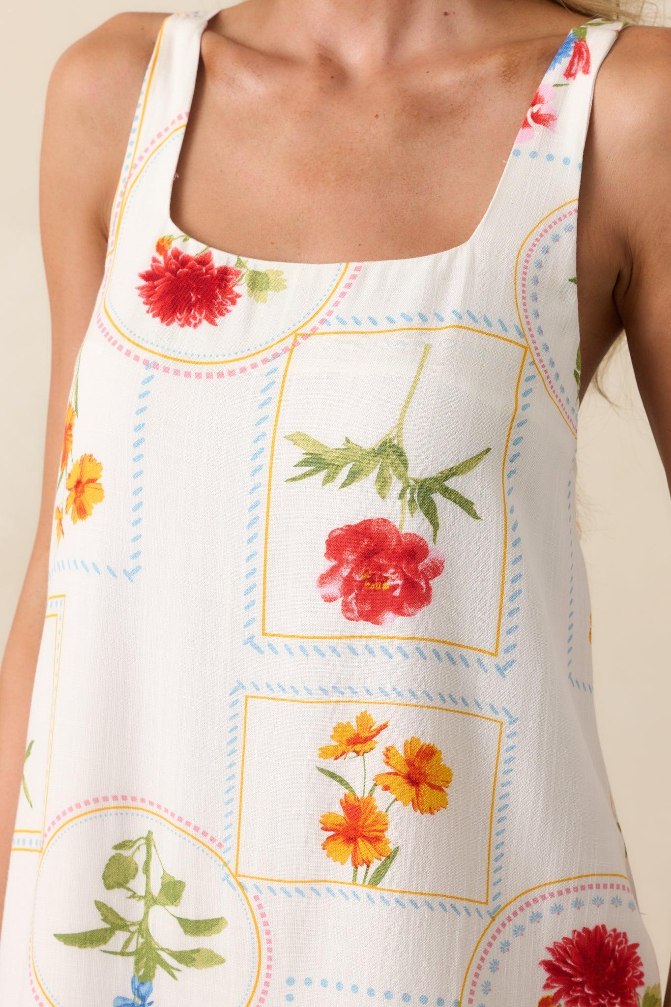 It Comes Easy To Me Ivory Floral Patchwork Mini Dress Product Image