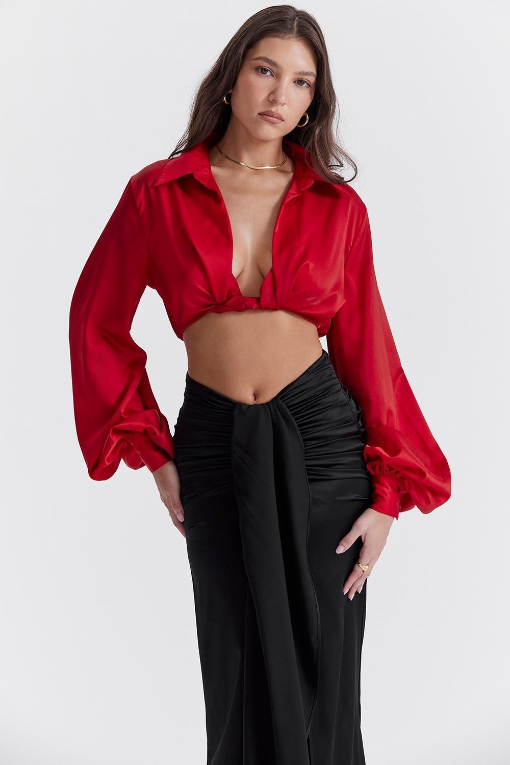 Laraine  cherry silk blouson top - sale Product Image