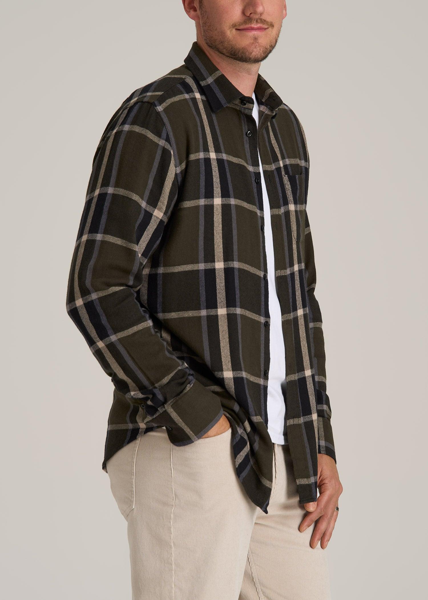 Nelson Flannel Shirt for Tall Men in Olive Plaid Product Image