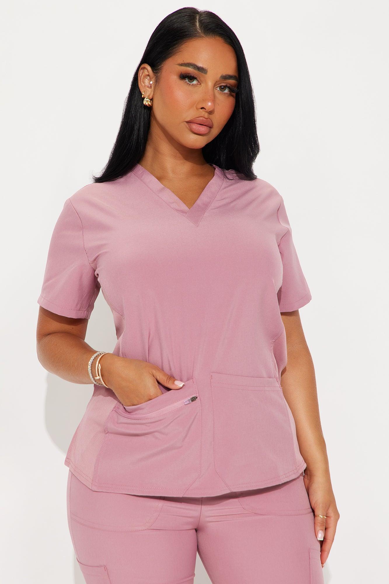 Check Up Side Rib Stretch Uniform Scrub Jogger Set - Mauve Product Image
