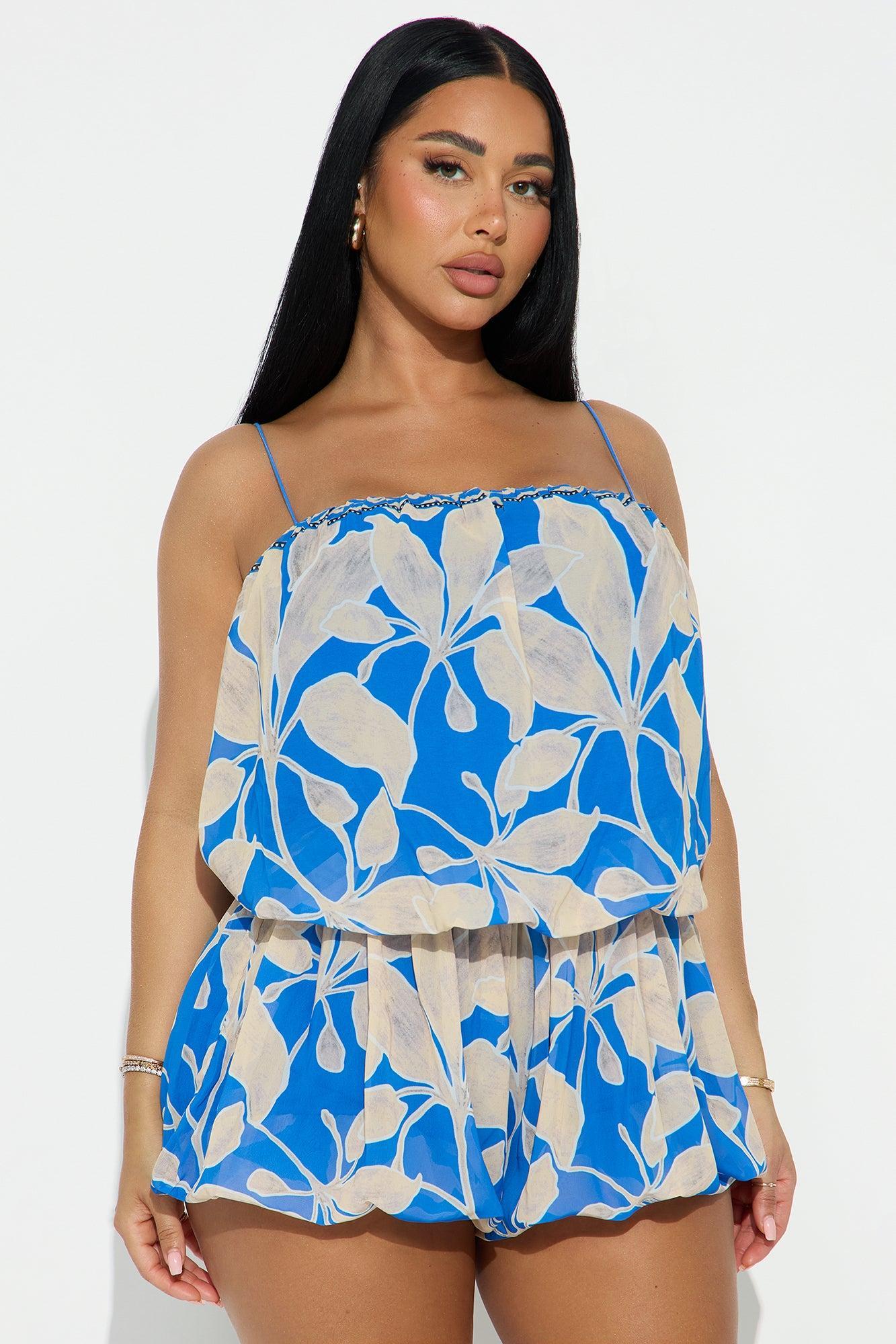 I'll Be Your Tourist Chiffon Romper - Blue/combo Product Image