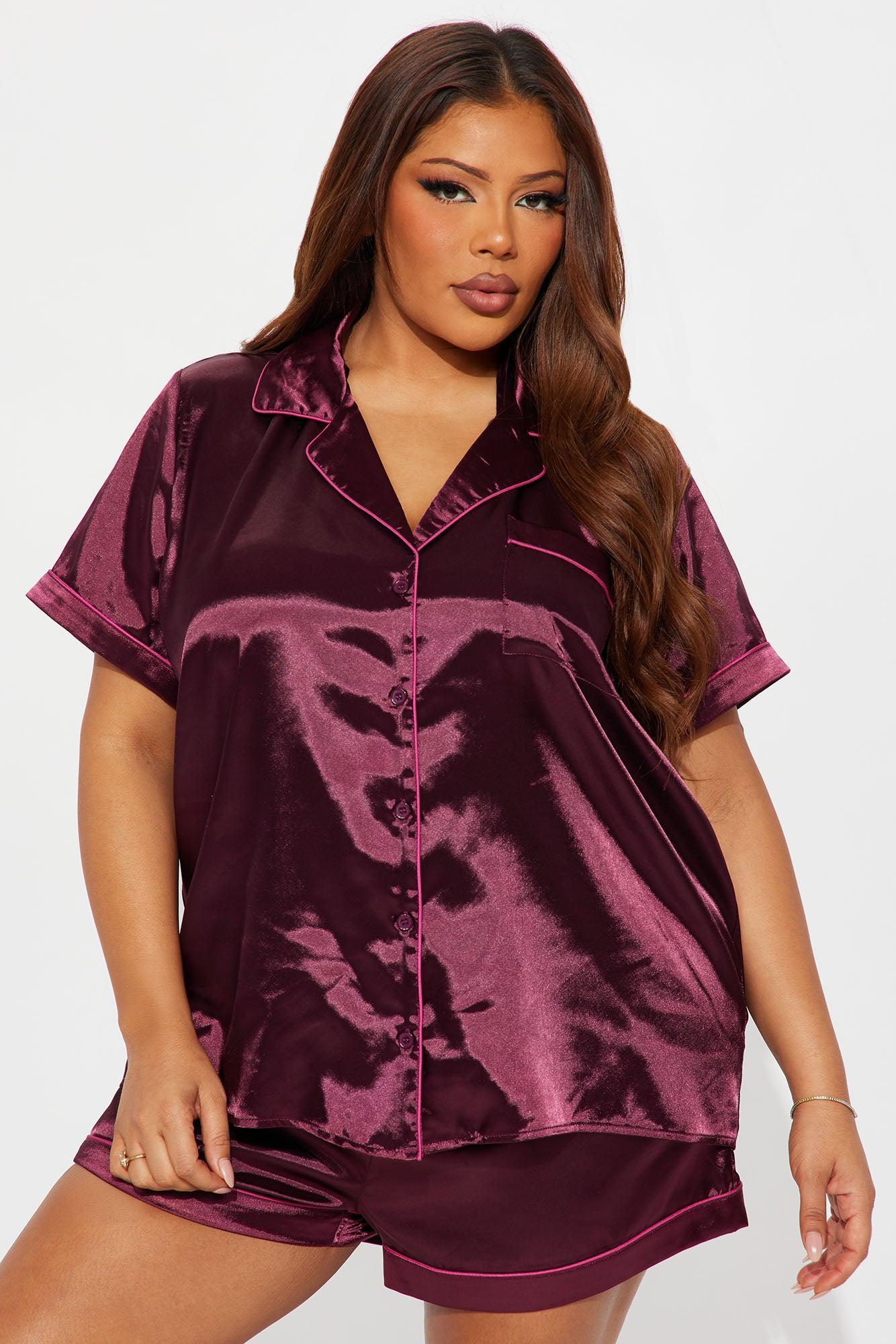 Bedtime Satin Short Sleeve PJ Short Set - Wine Female Product Image