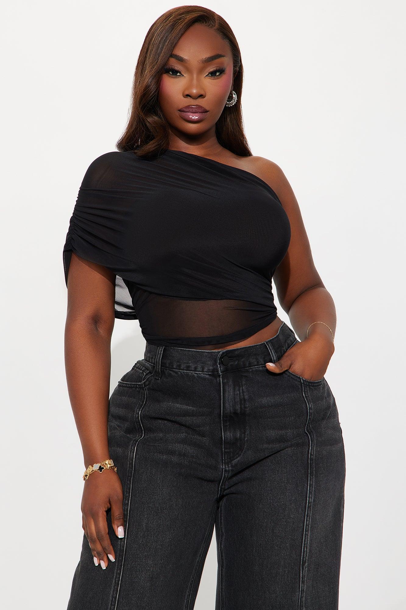Year Round Mesh One Shoulder Top - Black Product Image