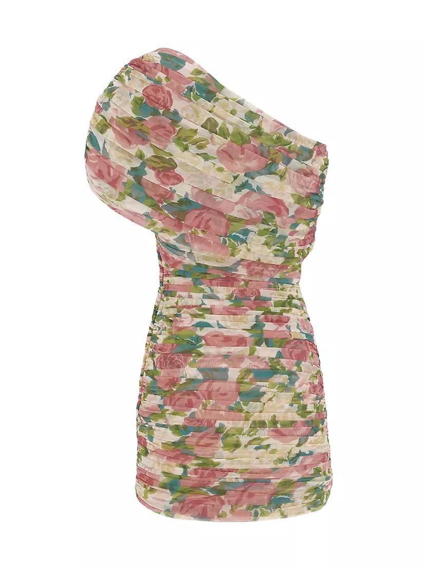 Ruched One-Shoulder Dress in Floral Tulle Product Image