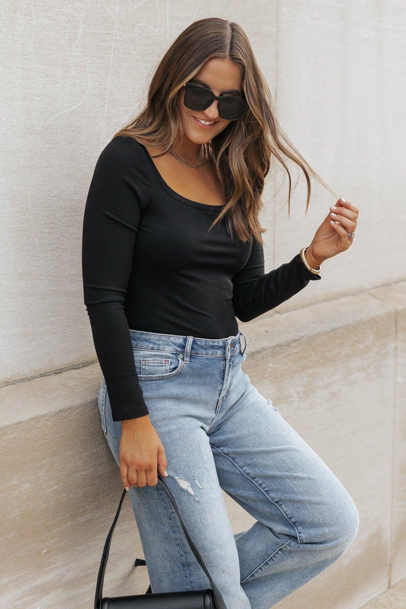 Essential Basic Square Neck Top - Black Female Product Image