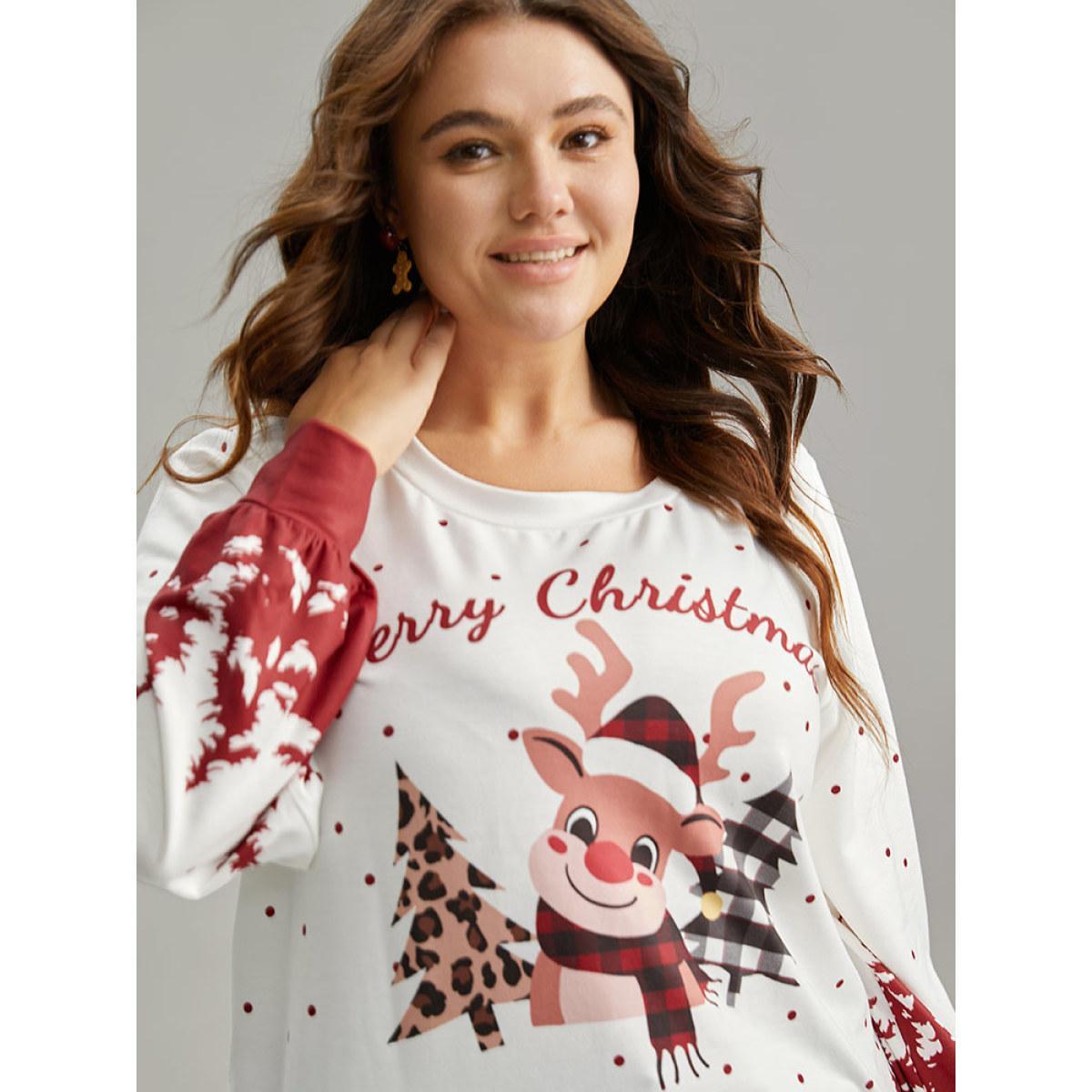 Plus Size Graphic Christmas Round Neck Sweatshirt Women Multicolor Casual Printed Festival-Christmas Sweatshirts BloomChic 30/6X Product Image