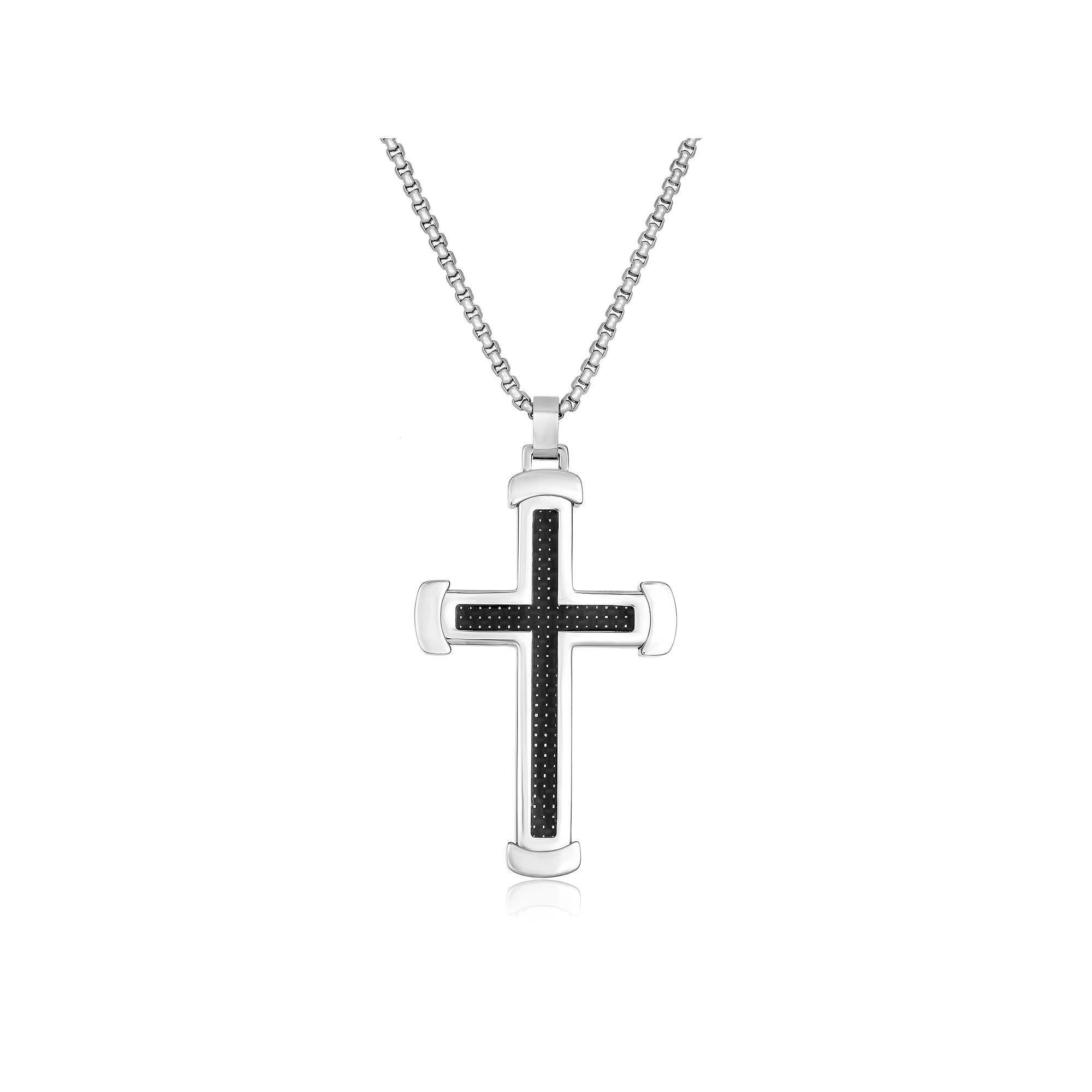 Men's LYNX Stainless Steel Carbon Fiber Cross Pendant Necklace, Size: 24", Two Tone Product Image