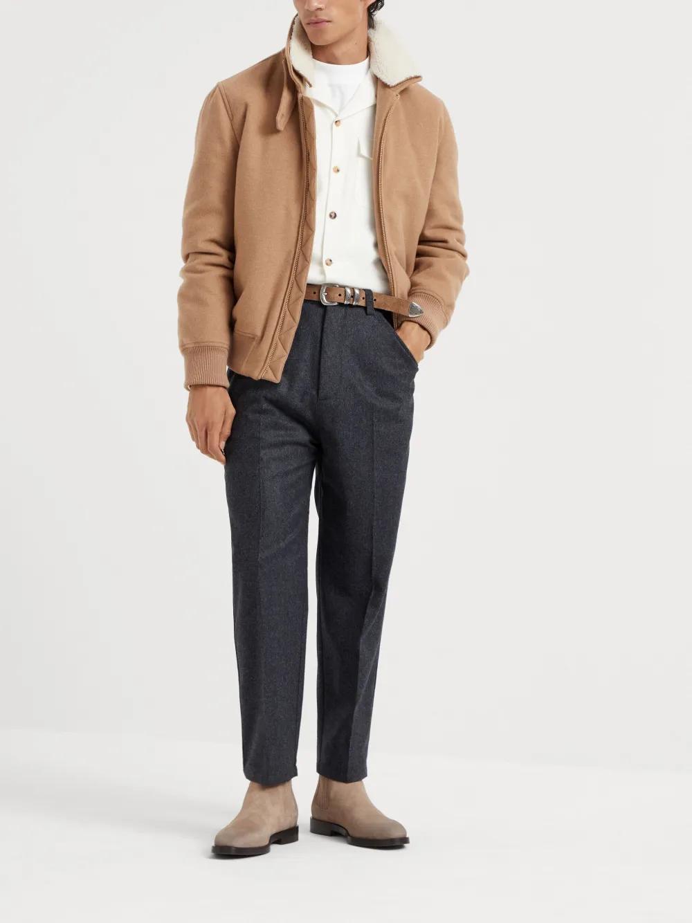 BRUNELLO CUCINELLI Lightweight Water-resistant Cashmere Bomber Jacket With Detachable Shearling Inse In Beige Product Image