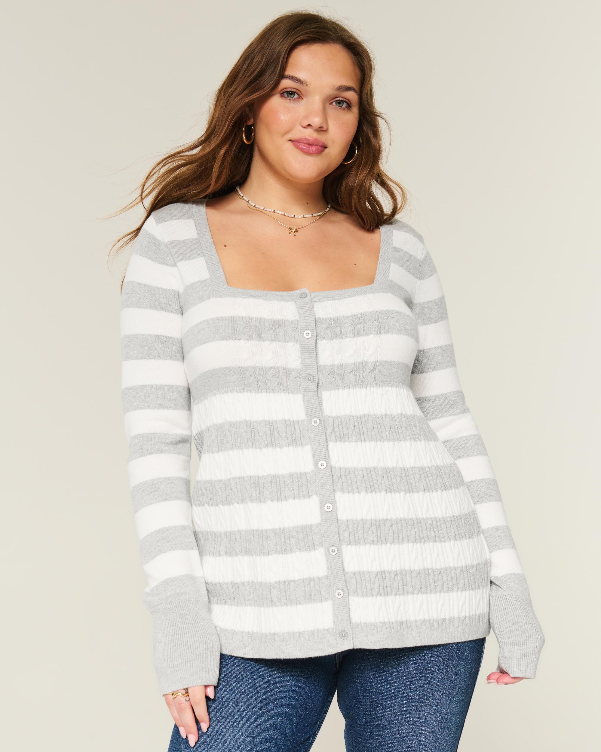 Easy Long-Sleeve Square-Neck Babydoll Sweater Product Image