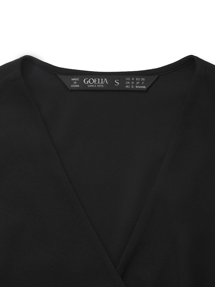 V-Neck Patchwork Pleated Women Mini Dress Product Image