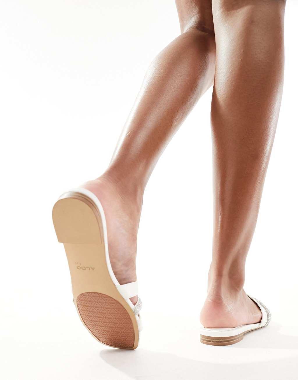 ALDO Deandra embellished flat sandals in white Product Image