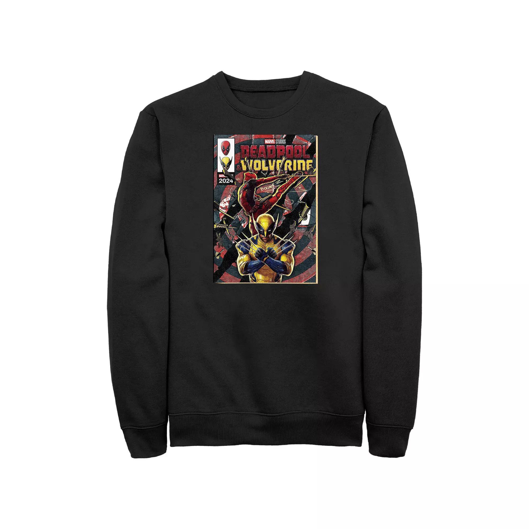 Men's Marvel Deadpool And Wolverine Action Comic Cover Fleece Sweatshirt, Size: XXL, Black Product Image