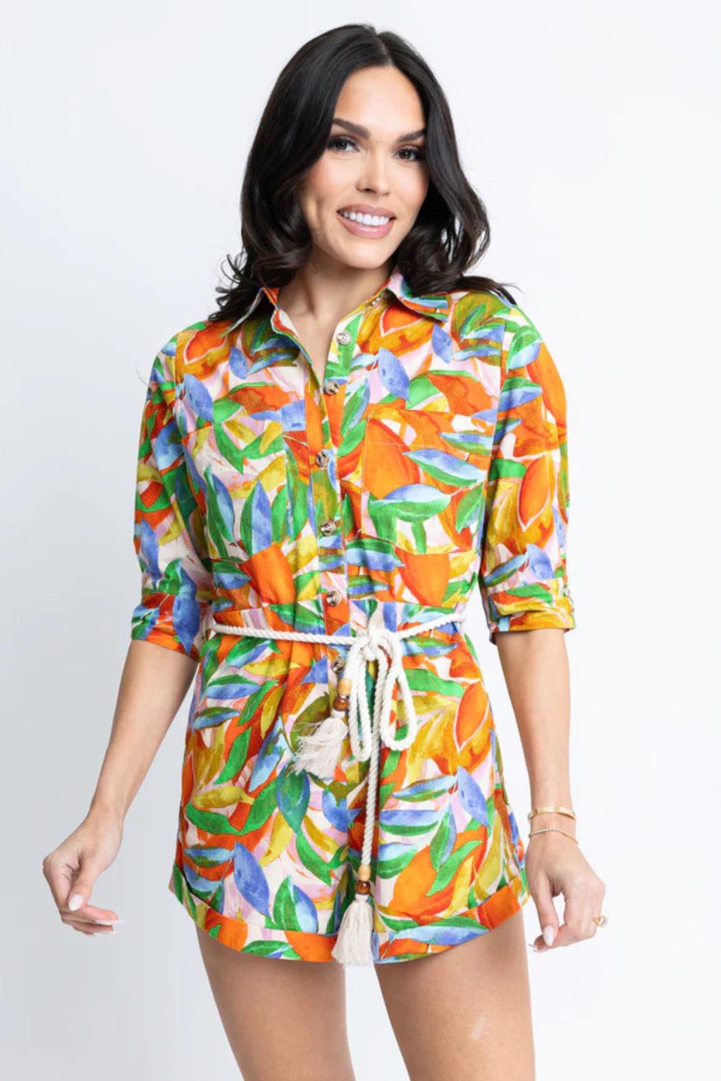 Button Down Belted Romper Product Image