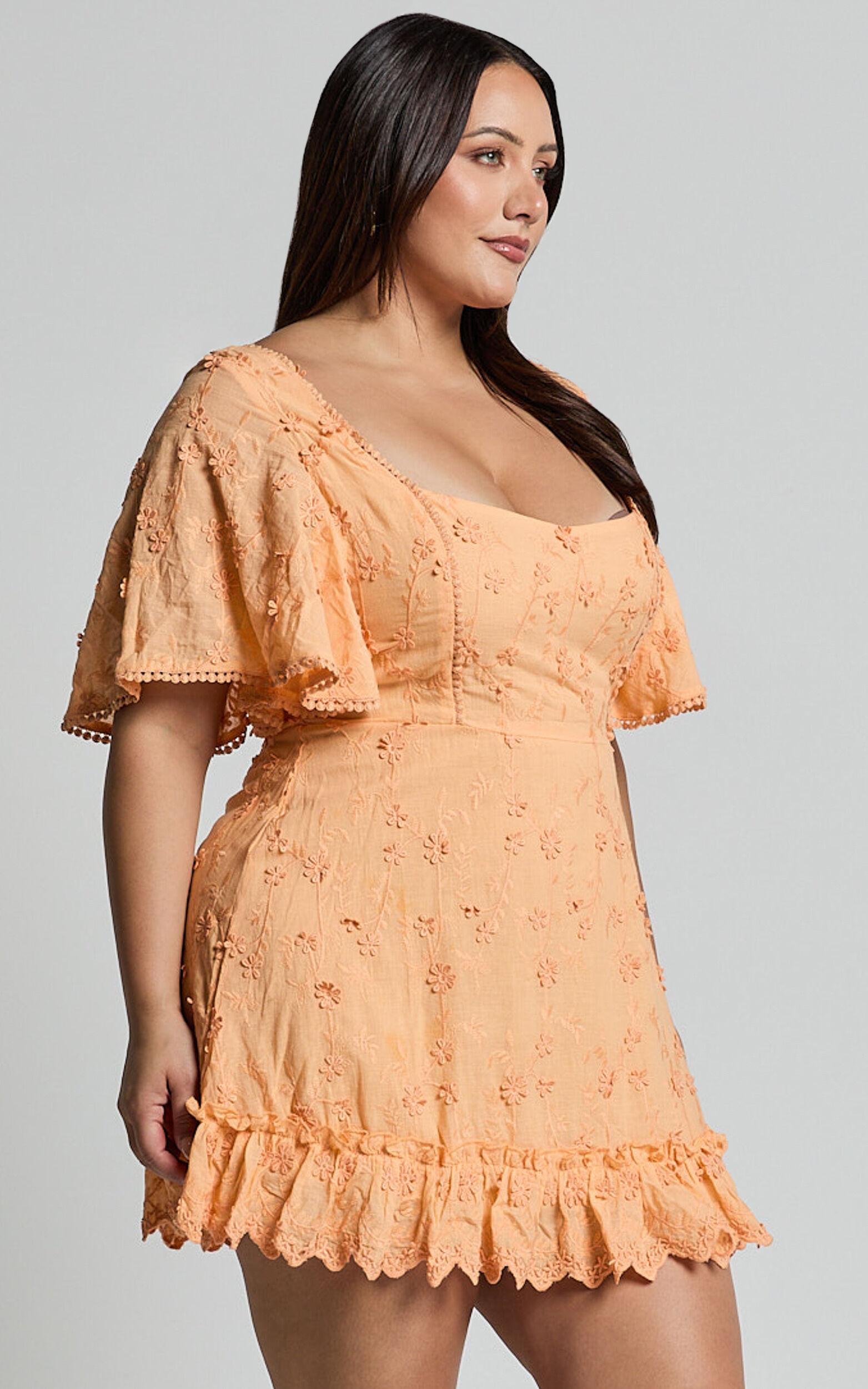 Fancy A Spritz Mini Dress - Square Neck Dress in Peach Fuzz Product Image