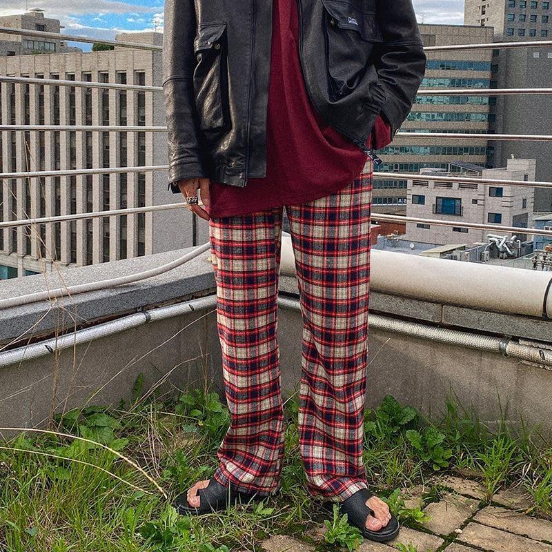 RT No. 3126 DRAWSTRING PLAID PANTS Product Image