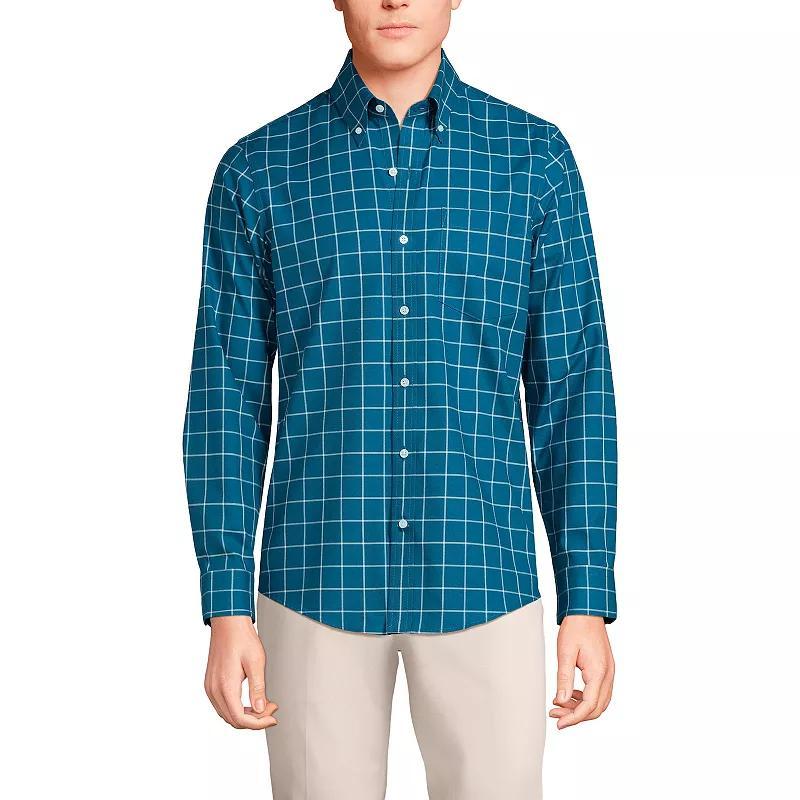 Men's Lands' End Traditional-Fit No-Iron Twill Button-Down Shirt, Size: Large, Gray Stone Ivory Plaid Product Image