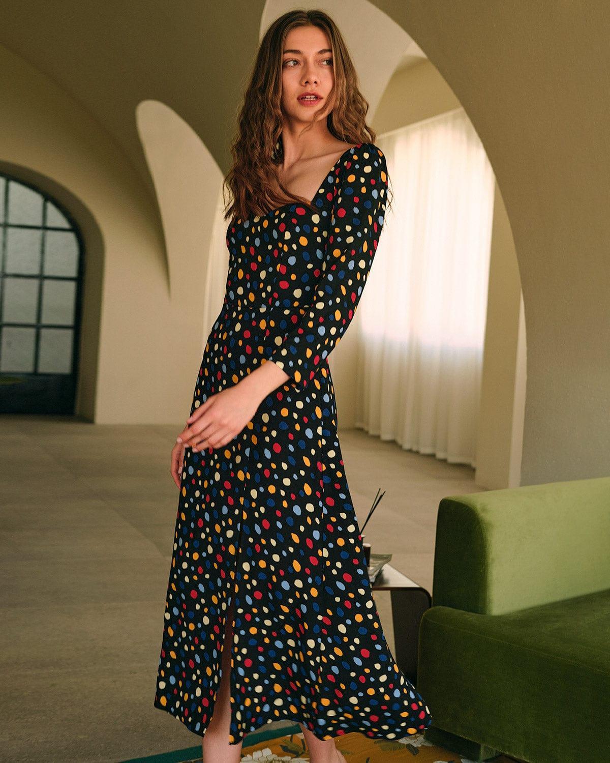 The Sweetheart Neck Polka Dot Maxi Dress Female Product Image