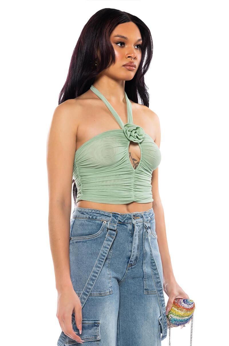 SADIE SAGE GREEN KEYHOLE HALTER TOP Product Image