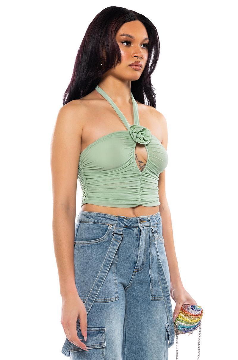 SADIE SAGE GREEN KEYHOLE HALTER TOP Product Image