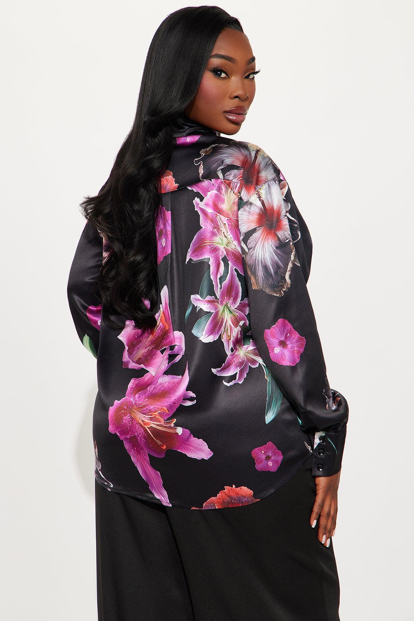 Lily Love Satin Shirt - Black/Pink Product Image