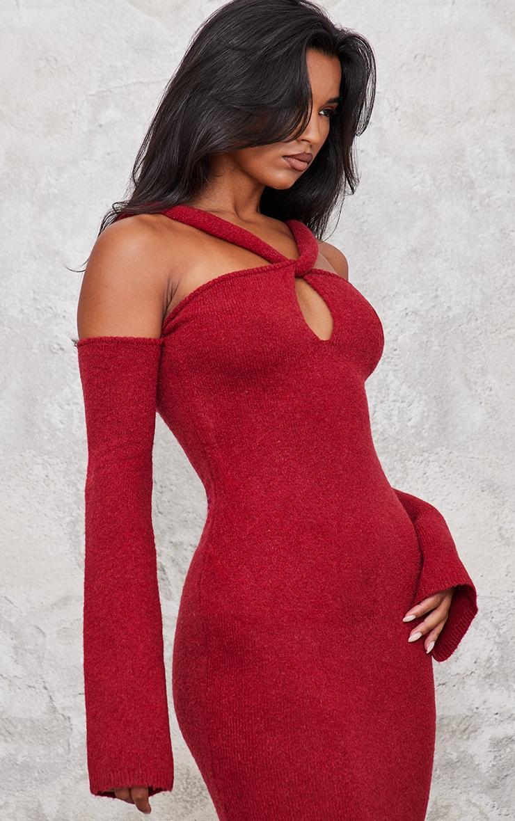Burgundy Soft Knit Strappy Cut Out Maxi Dress Product Image