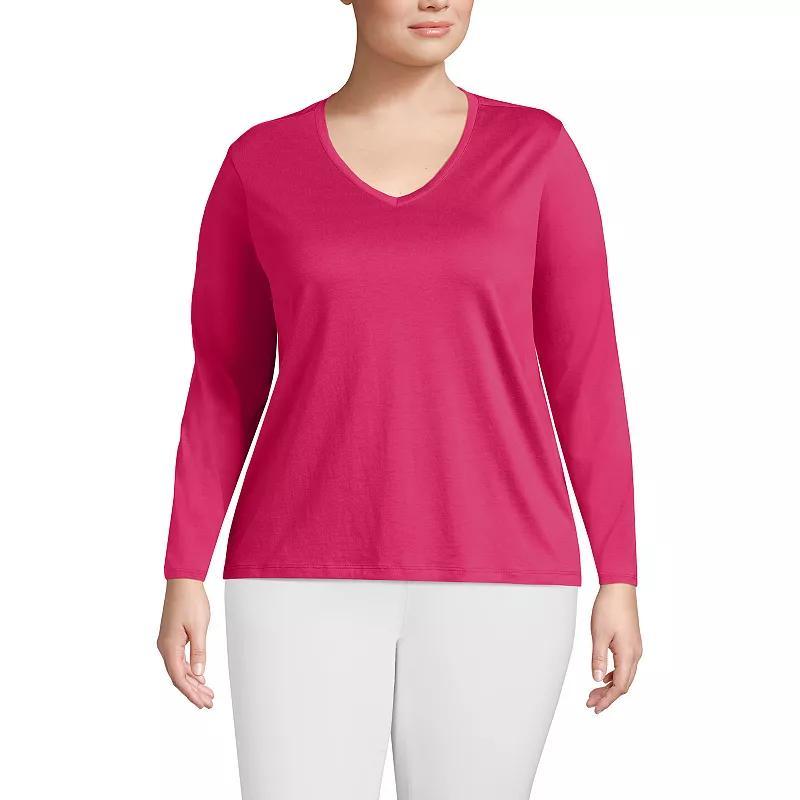 Plus Size Lands' End Long Sleeve Relaxed-Fit Supima Cotton V-Neck Tee, Women's, Size: 3XL, Black Product Image