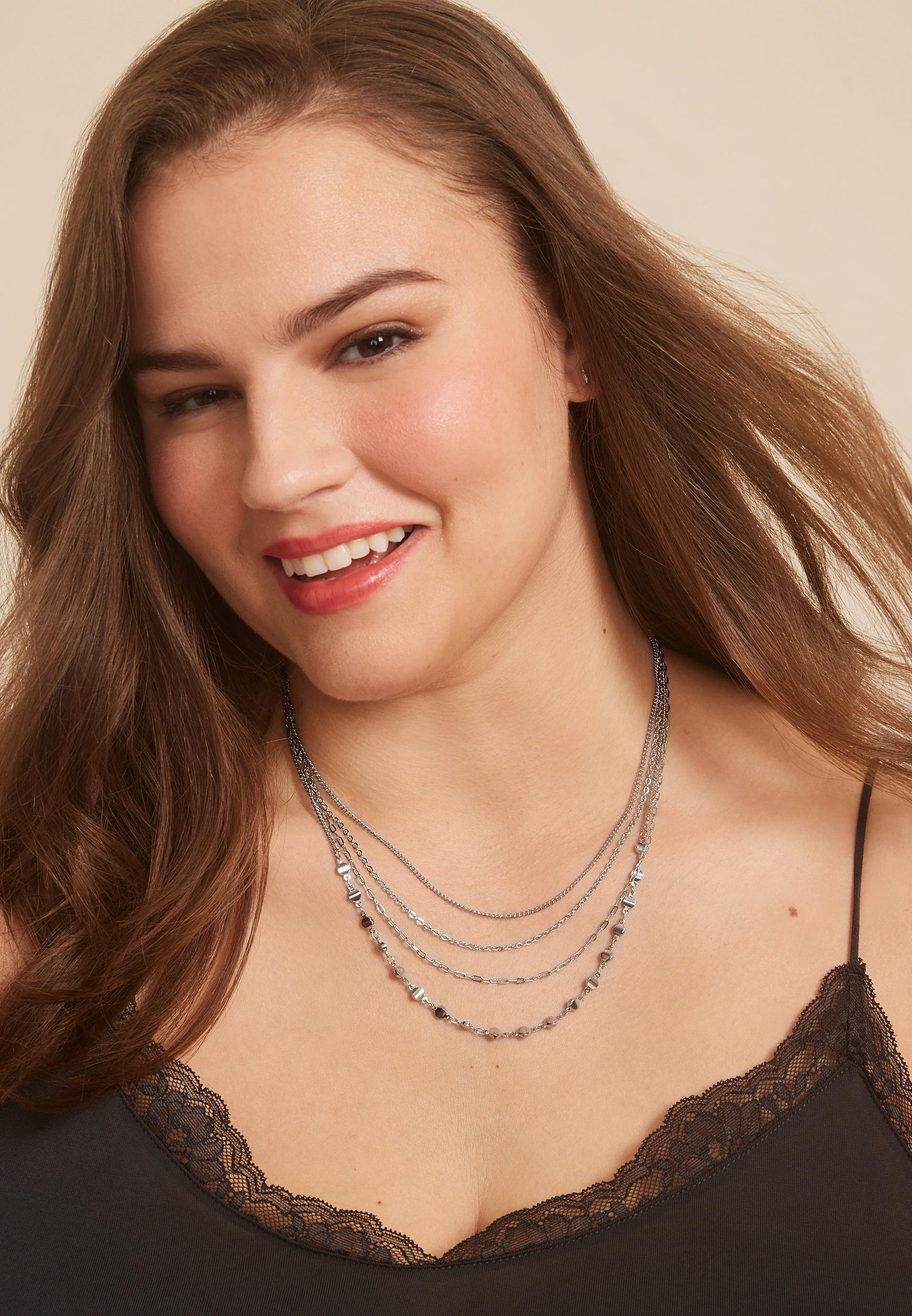 Silver Multi Chain Layered Necklace Product Image