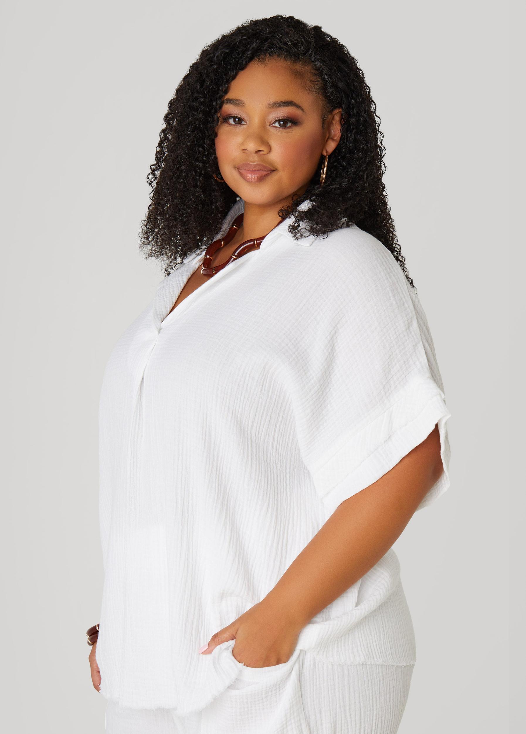 Plus Size Textured Cotton Gauze Top Ashley Stewart Product Image
