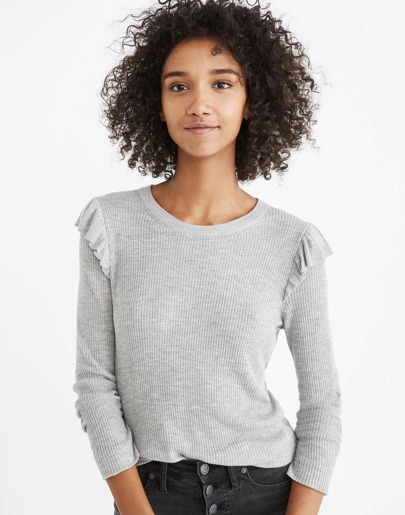 Ruffle-Sleeve Pullover Sweater Product Image
