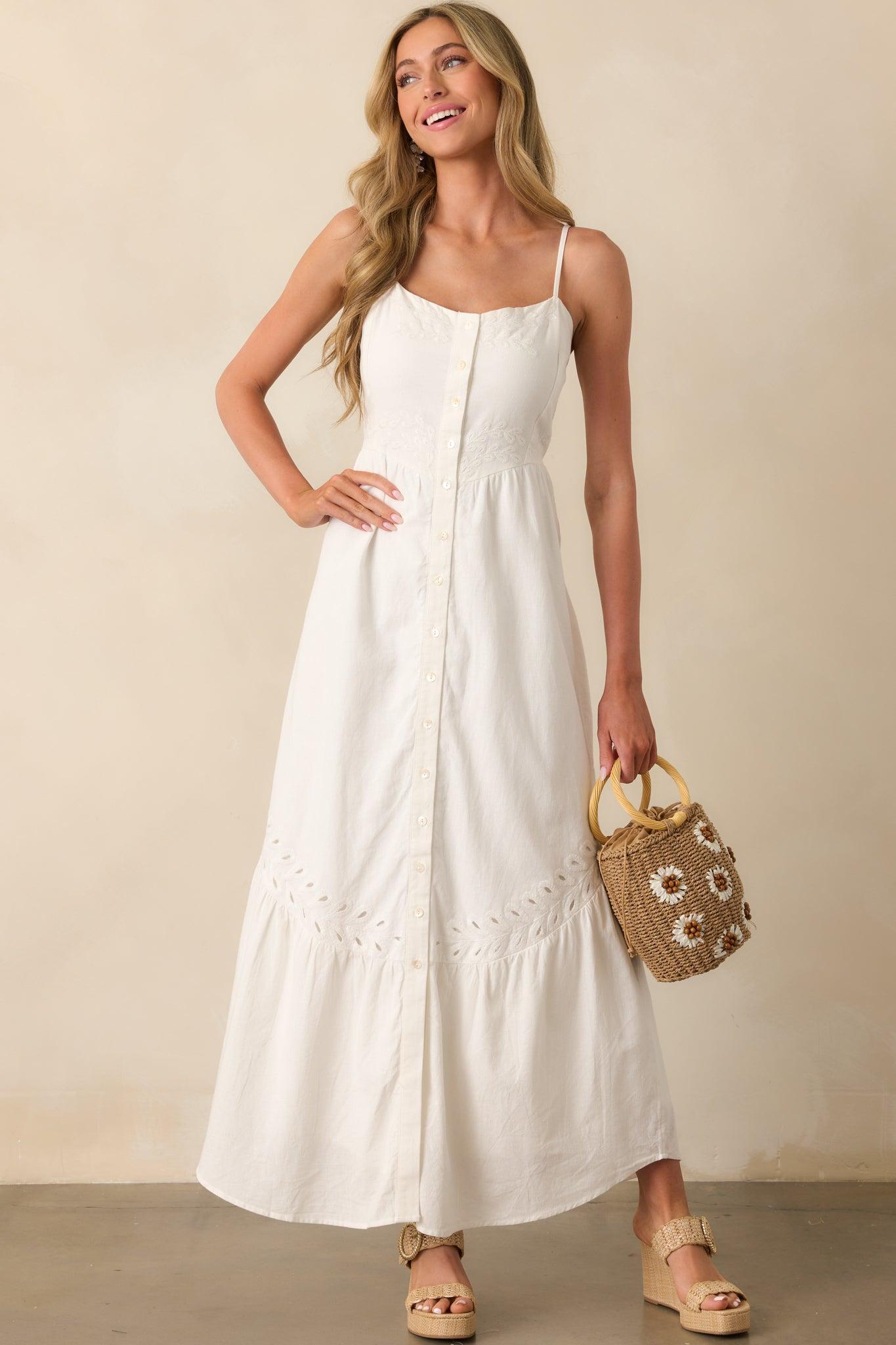 Z Supply White Citadelle Embroidered Linen Maxi Dress Product Image