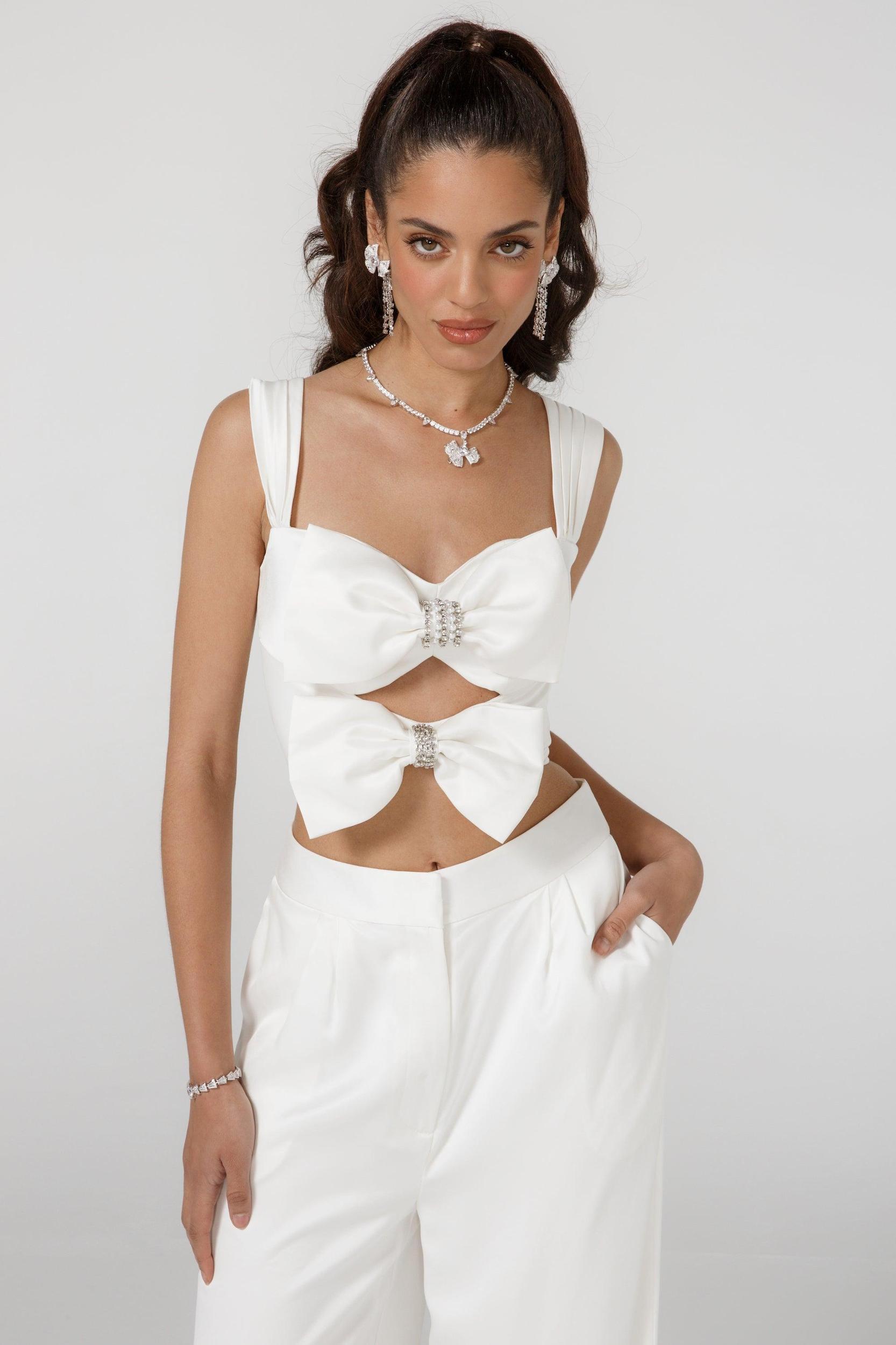 Alexandra Satin Pants (White) Product Image