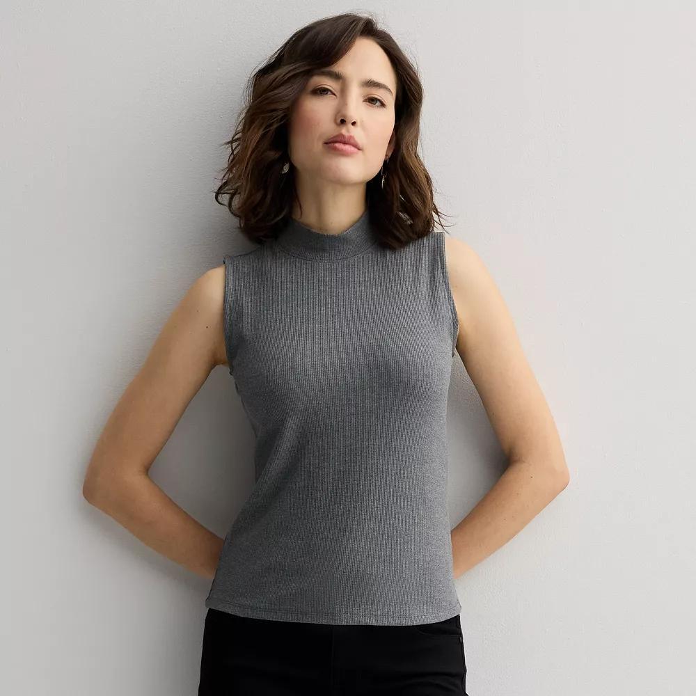 Women's Nine West Fitted Rib Mock Neck Shell, Size: XXL, Coal Grey Product Image