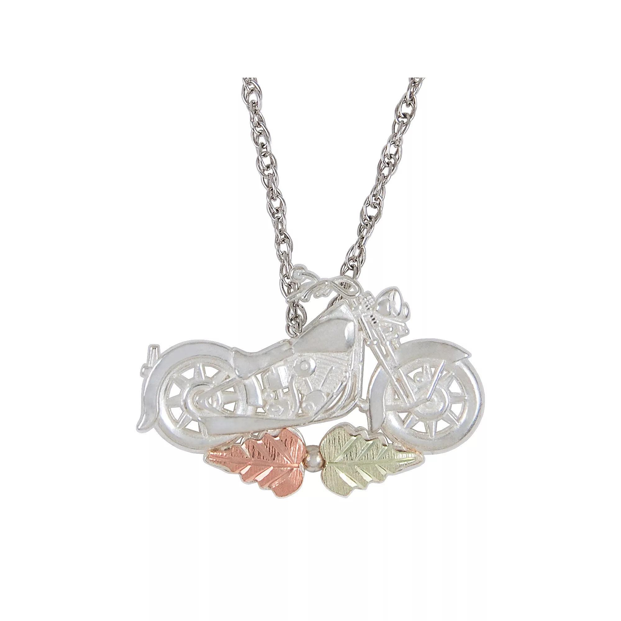 Black Hills Gold Tri-Tone Motorcycle Pendant Necklace in Sterling Silver, Women's, Size: 18" Product Image