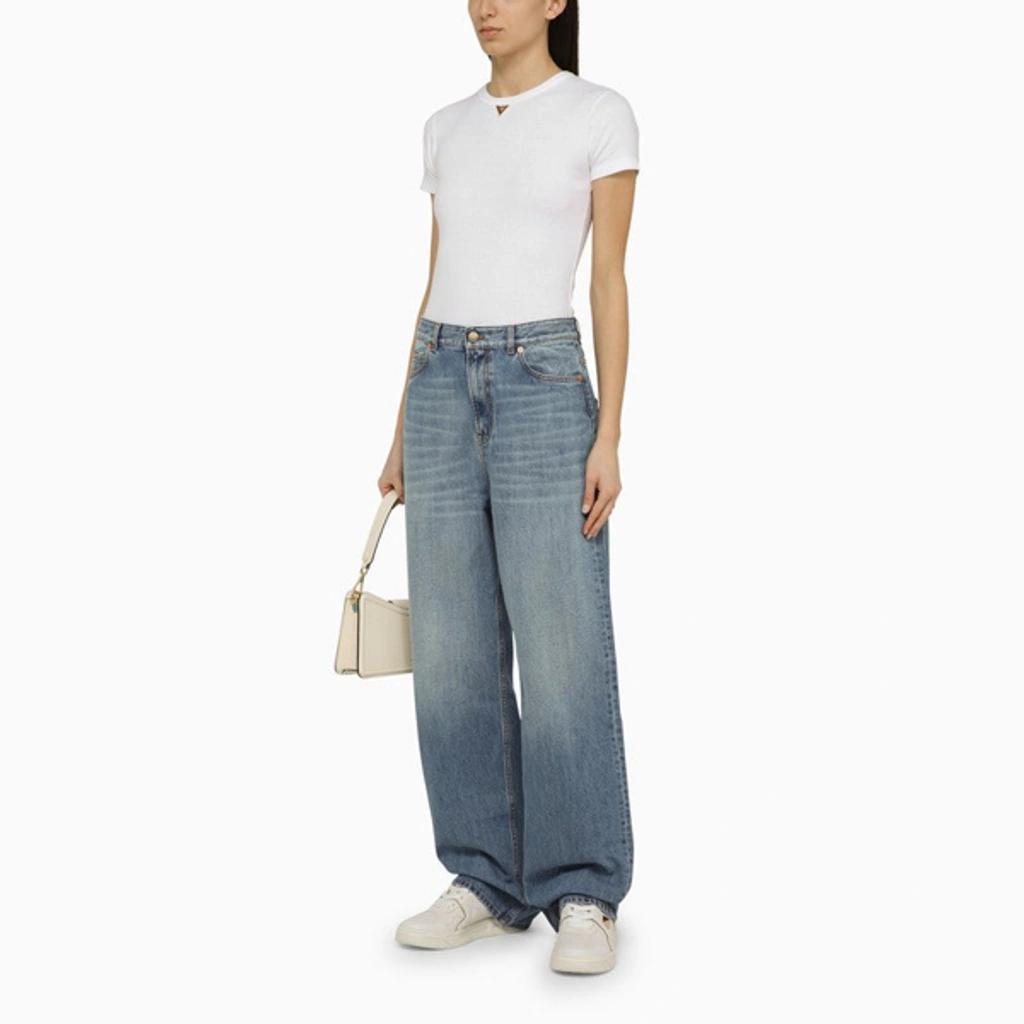 VALENTINO Loose Blue Washed Denim Jeans Product Image
