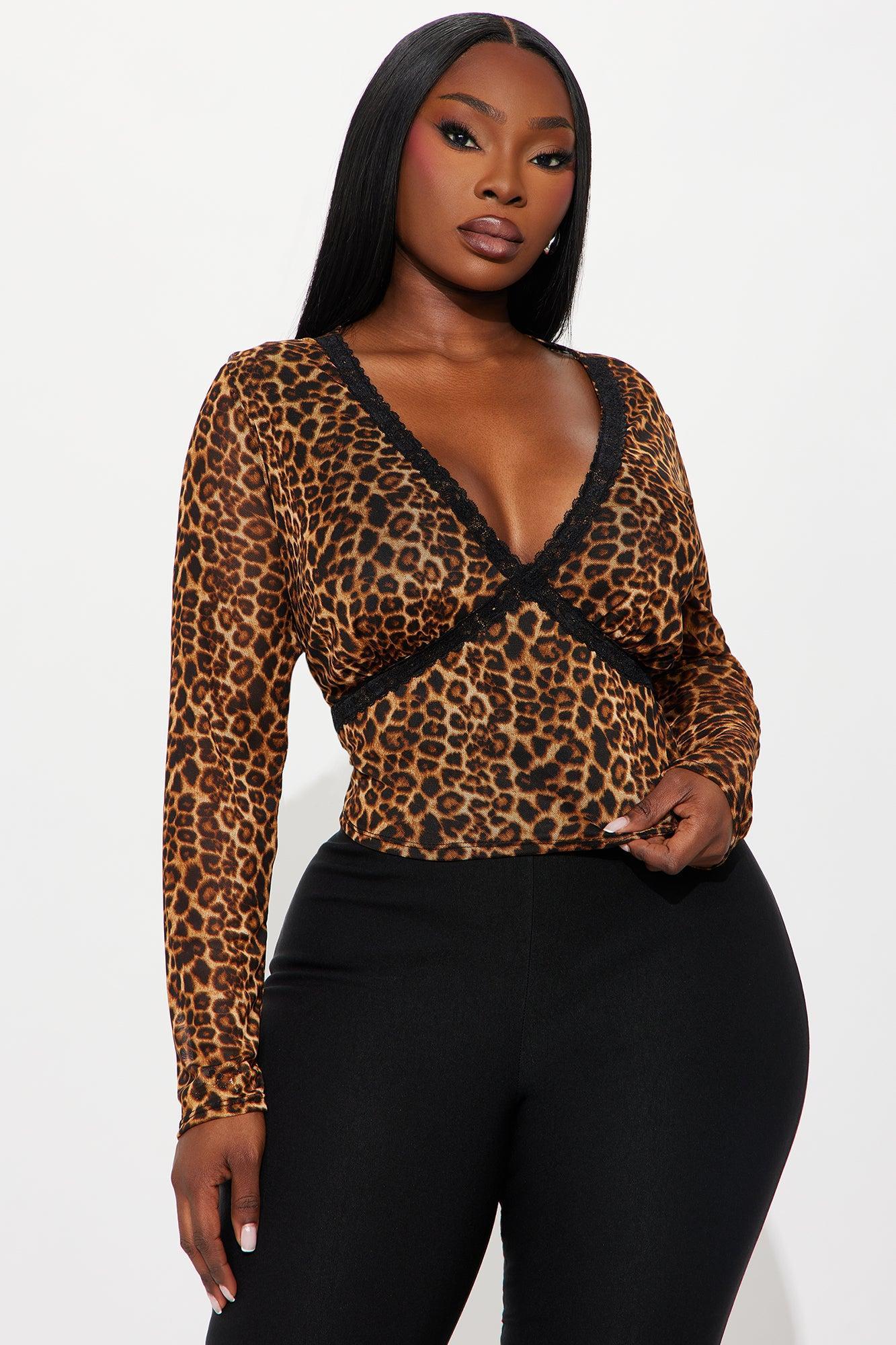 Annika Leopard Mesh Long Sleeve Top  - Leopard Female Product Image
