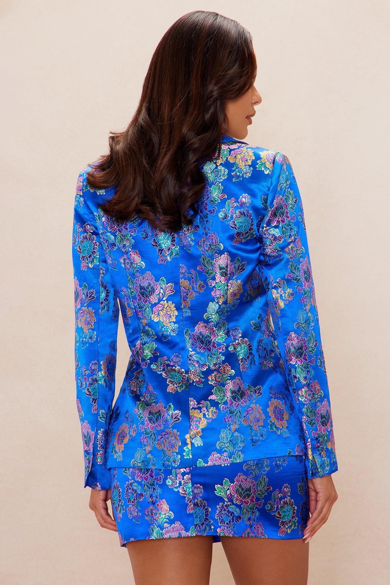 Brenda Satin Embroidered Skirt Suit Set - Royal Product Image