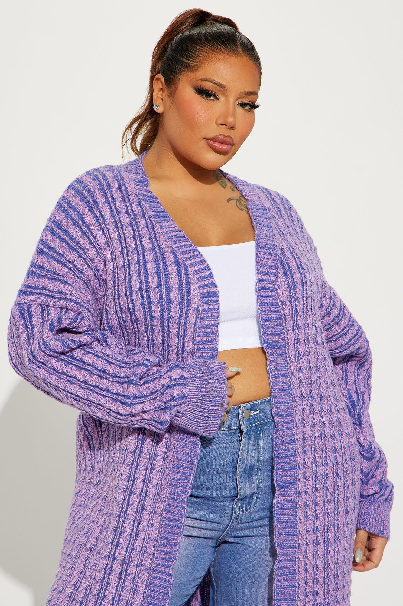 Street Chic Washed Long Cardigan - Purple/combo Product Image
