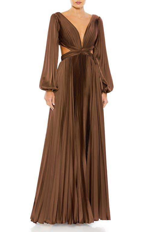 Mac Duggal Long Balloon Sleeve Side Cut-Out Pleated Deep V-Neck Satin A Product Image