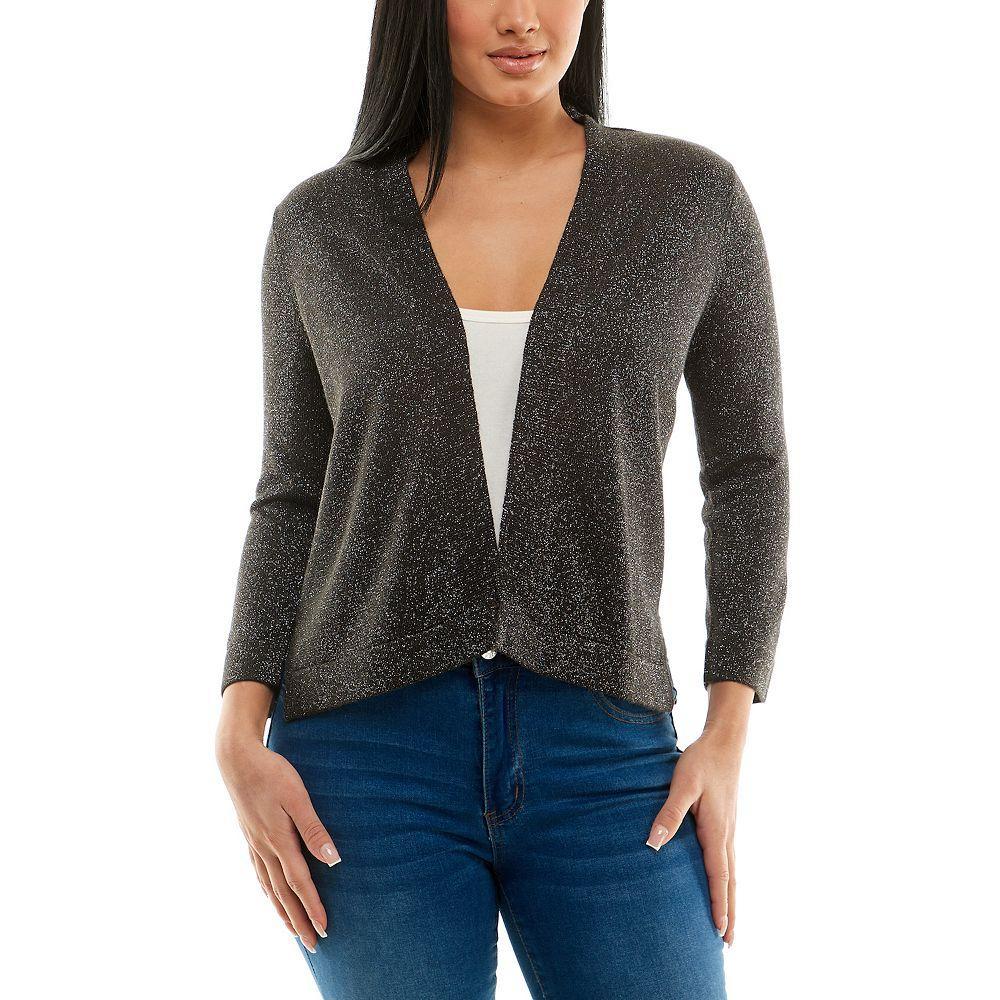 Women's Nina Leonard Ribbed Bolero, Size: XL, Black Silver Product Image