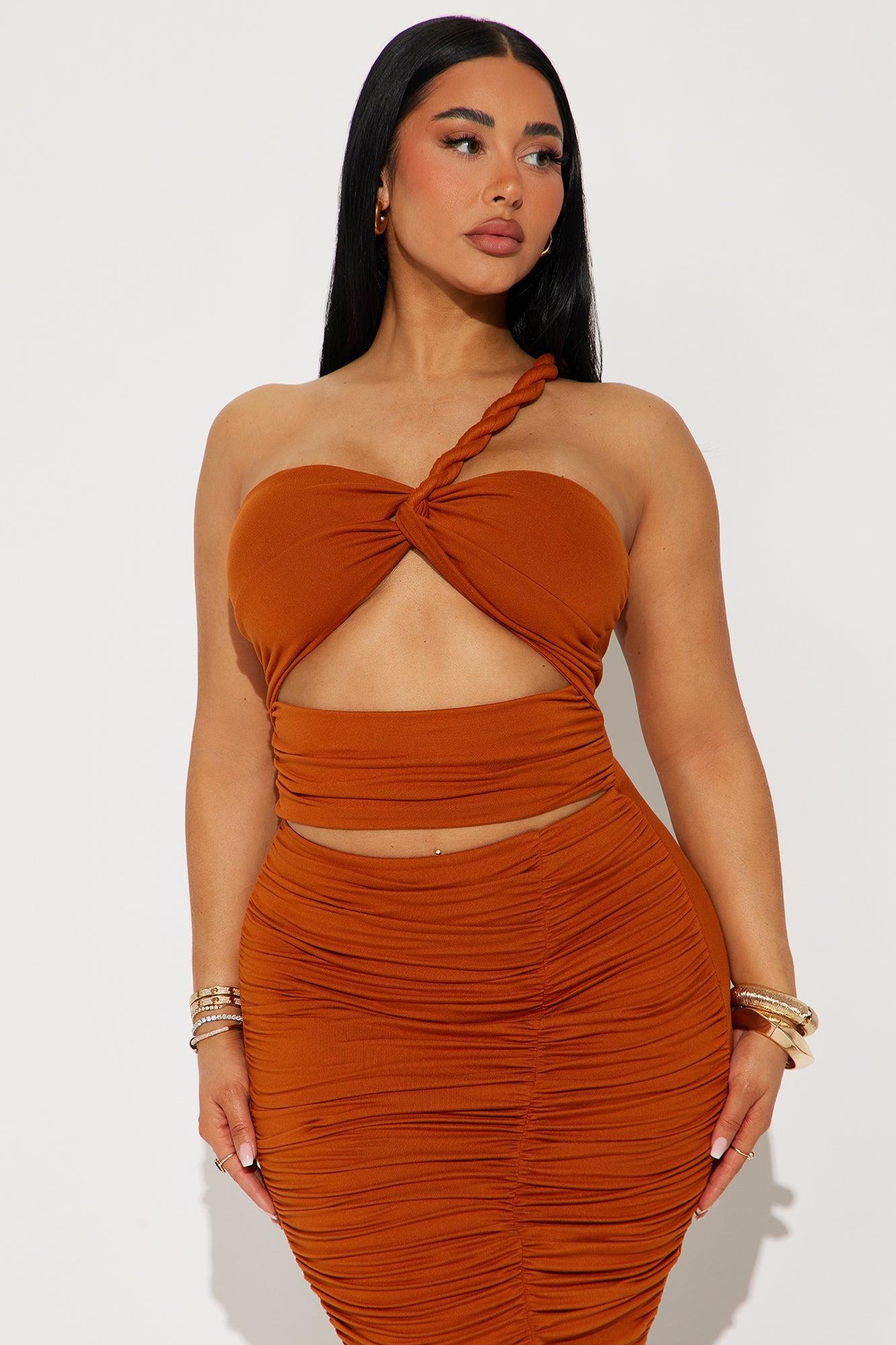 Latifa Ruched Twist Rope Midi Dress - Copper Product Image