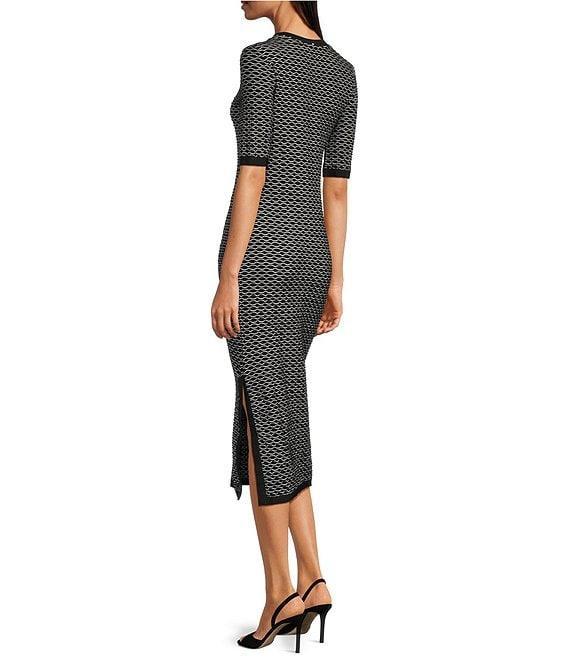 BOSS by Hugo Boss Etanah Monochrome Honeycomb Knit Round Neck 3/4 Sleeve Dress Product Image