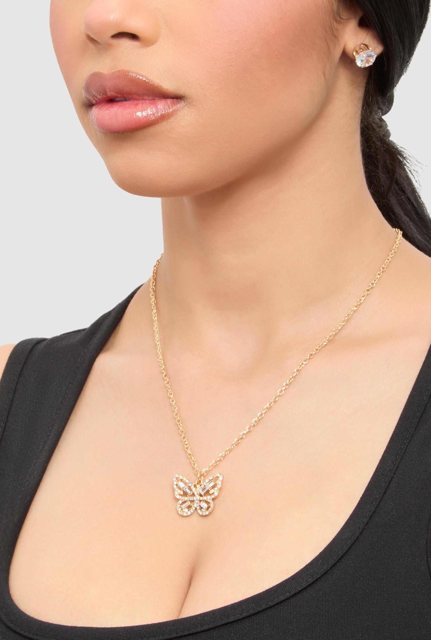 Cubic Zirconia Beaded Necklace and Stud Earrings Female Product Image
