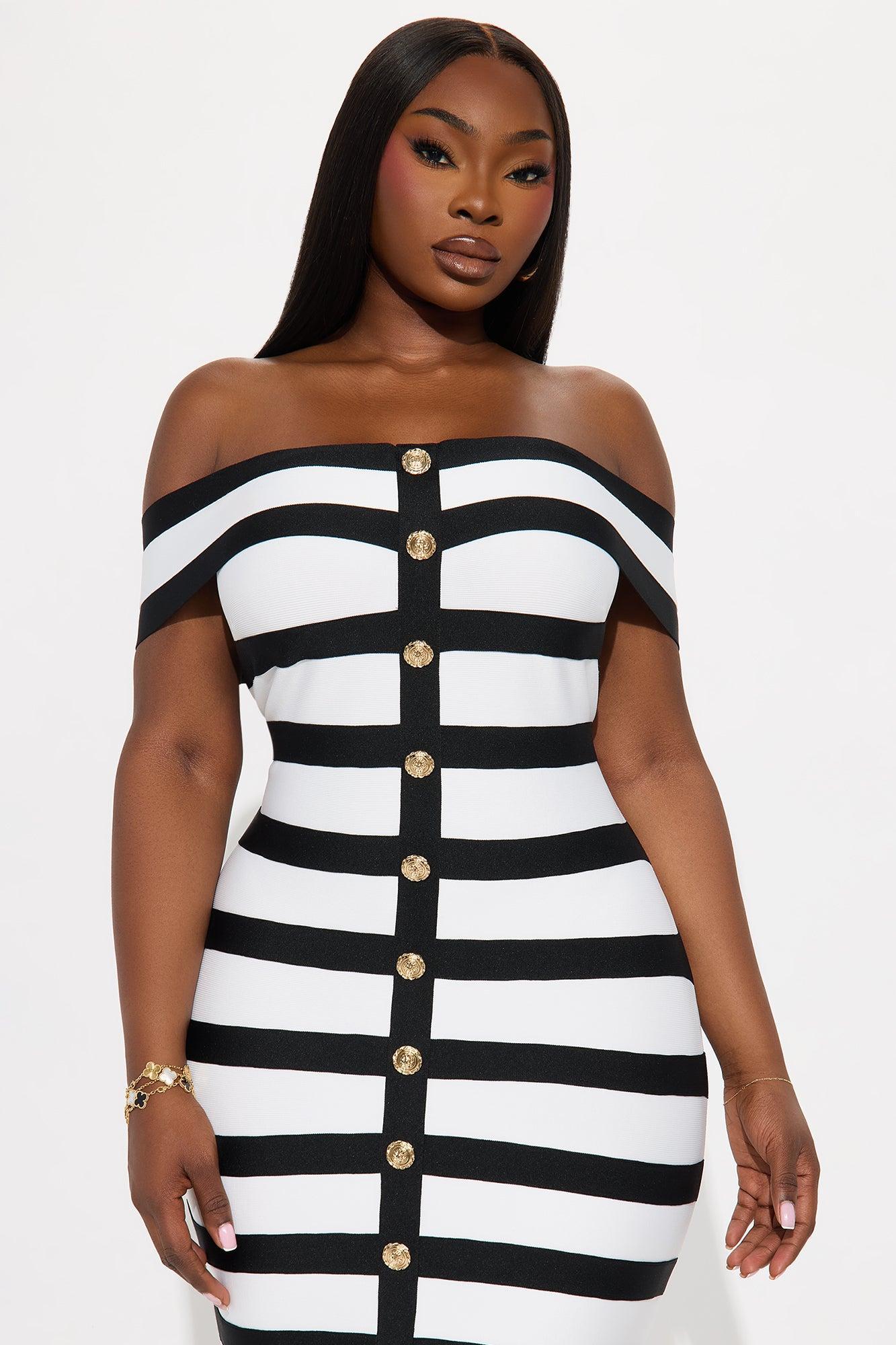 Zaria Striped Bandage Midi Dress - Black/White Female Product Image